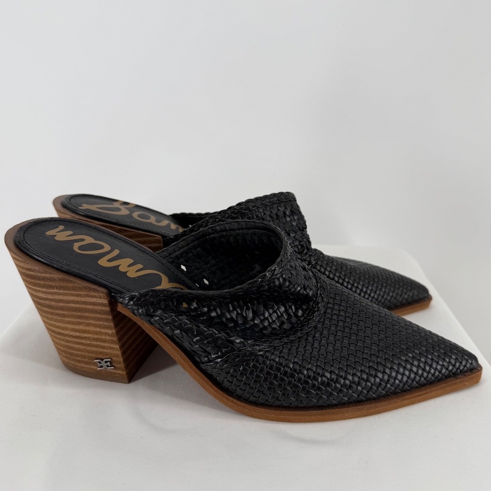 Sam Edelman Lillianna Black Woven Leather Pointed Toe Block Heel Mules 8M